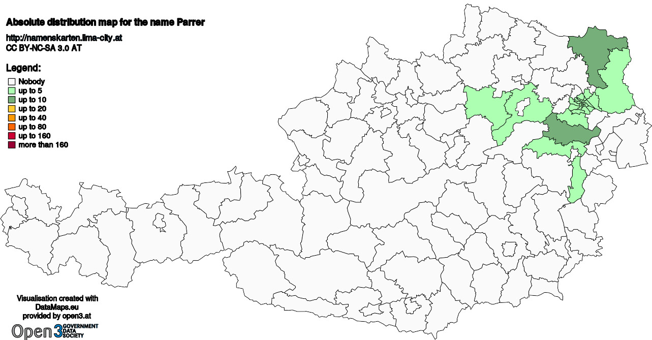 Absolute Distribution maps for surname Parrer