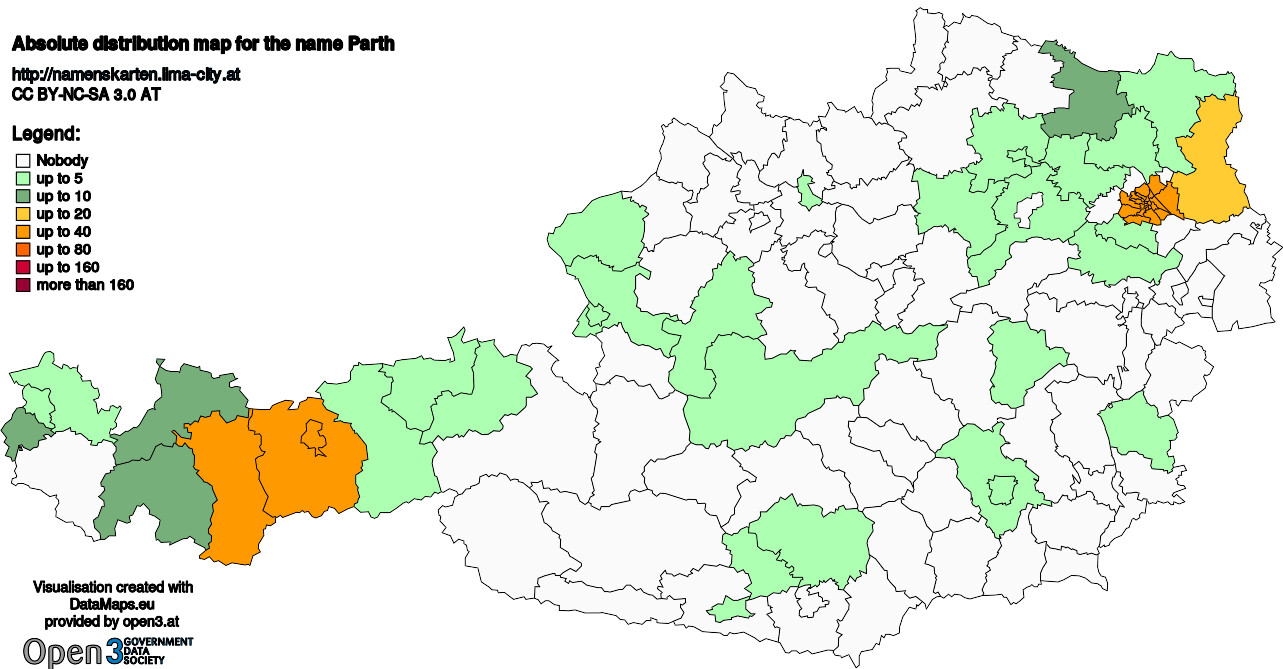 Absolute Distribution maps for surname Parth