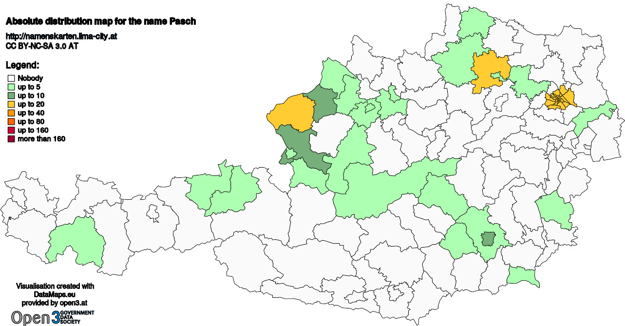 Absolute Distribution maps for surname Pasch