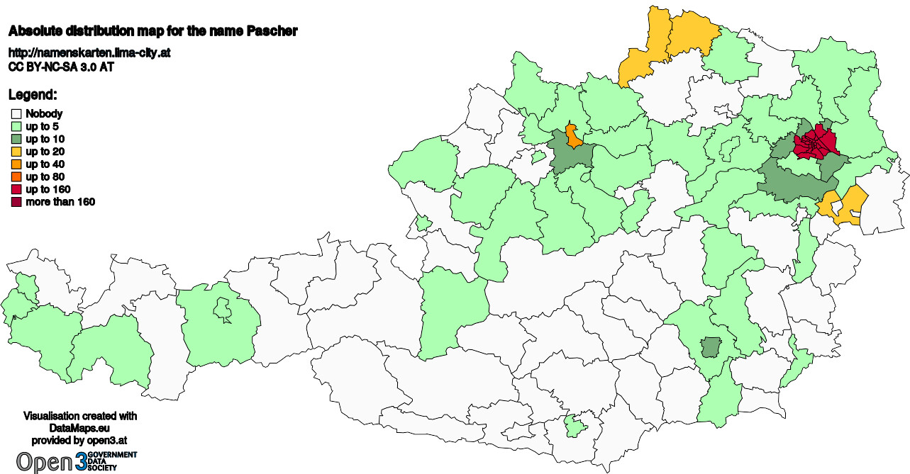 Absolute Distribution maps for surname Pascher