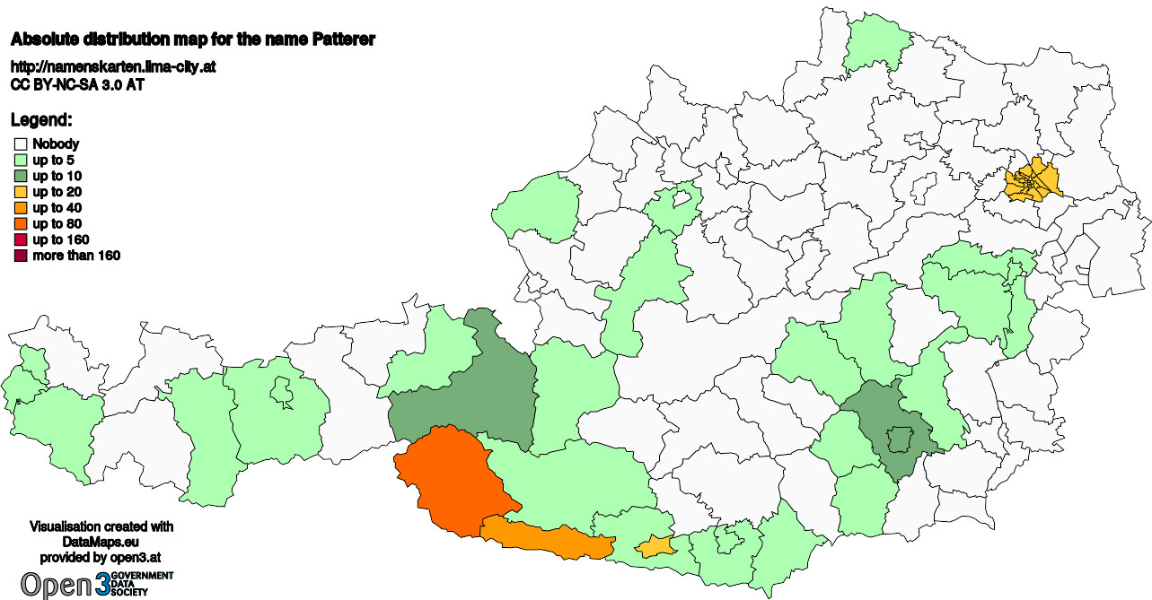 Absolute Distribution maps for surname Patterer