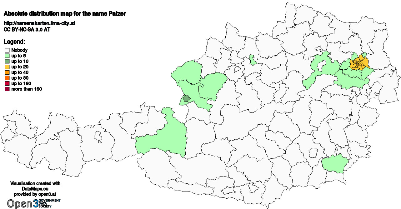 Absolute Distribution maps for surname Patzer