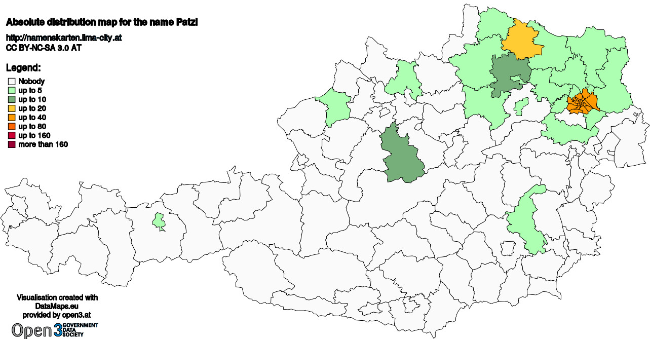 Absolute Distribution maps for surname Patzl