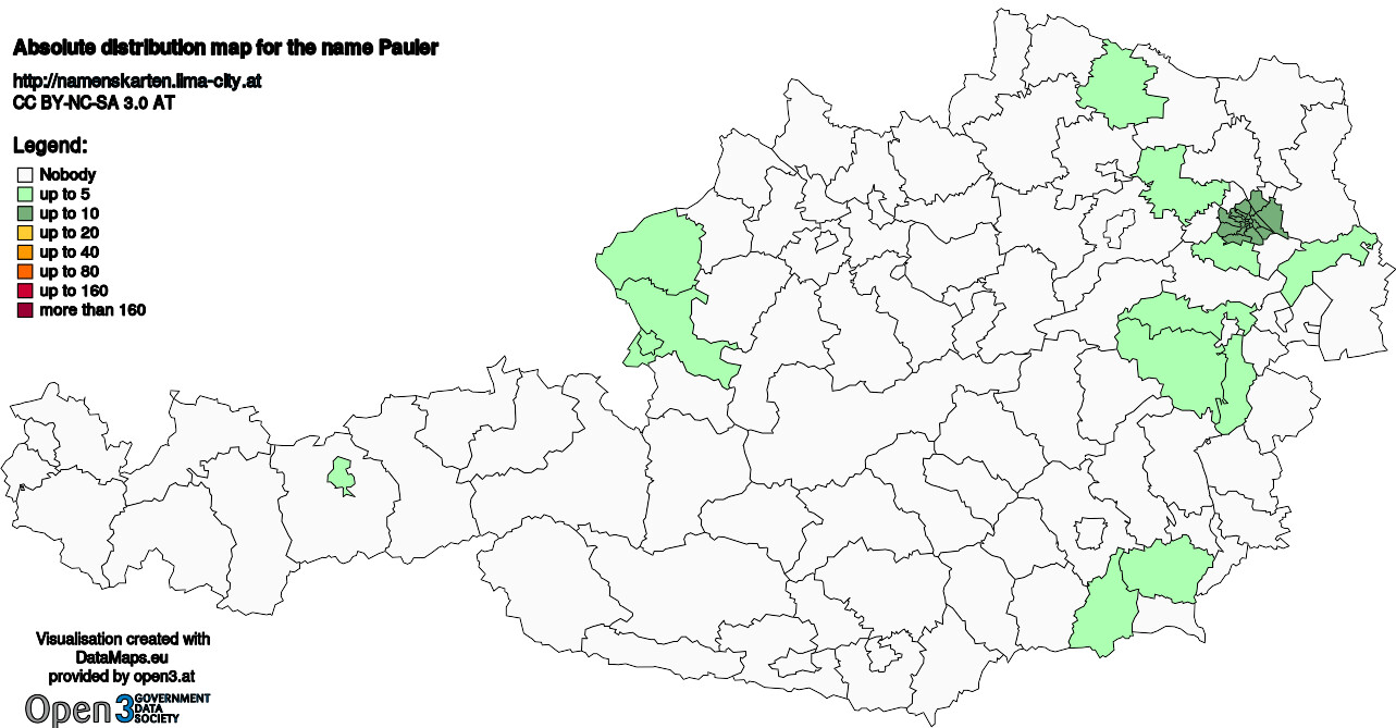 Absolute Distribution maps for surname Pauler