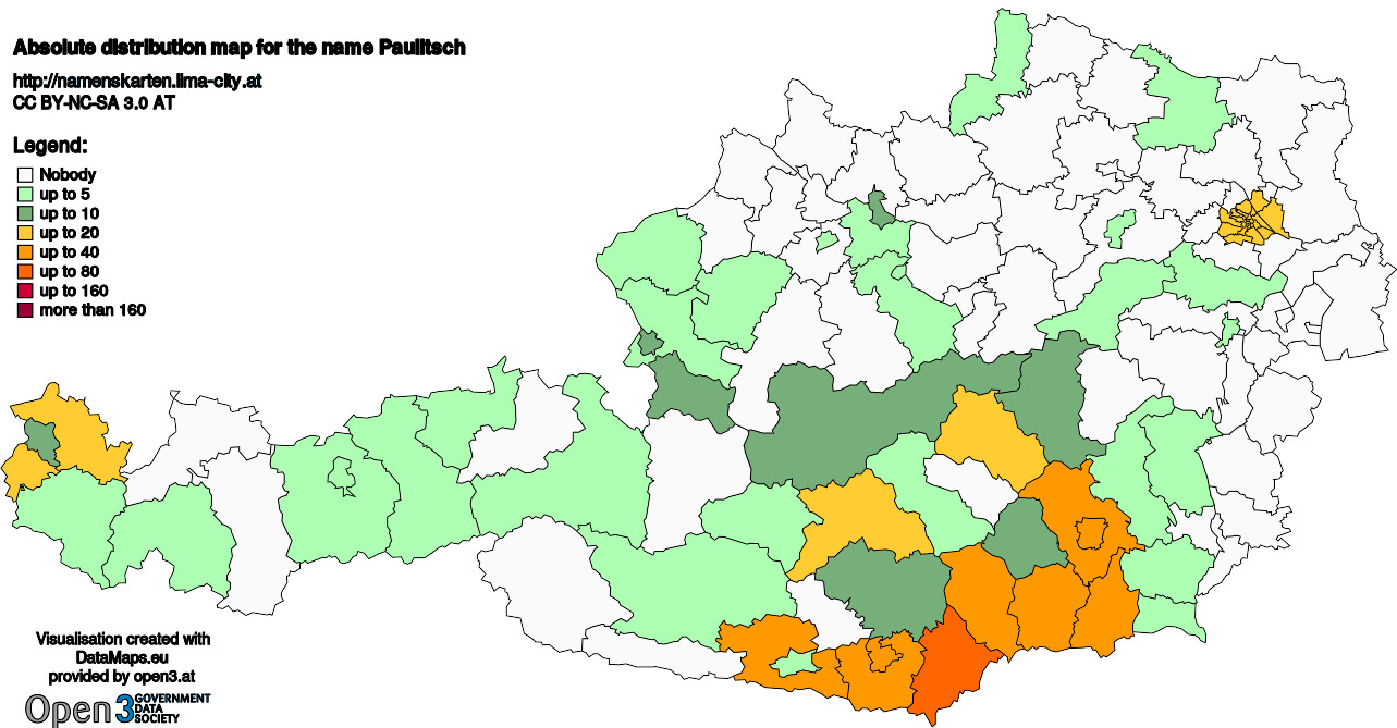 Absolute Distribution maps for surname Paulitsch