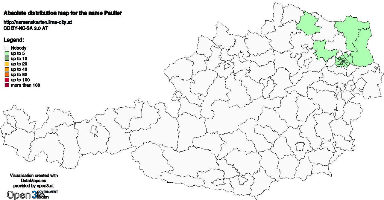 Absolute Distribution maps for surname Pauller