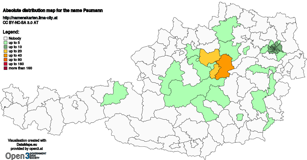 Absolute Distribution maps for surname Paumann