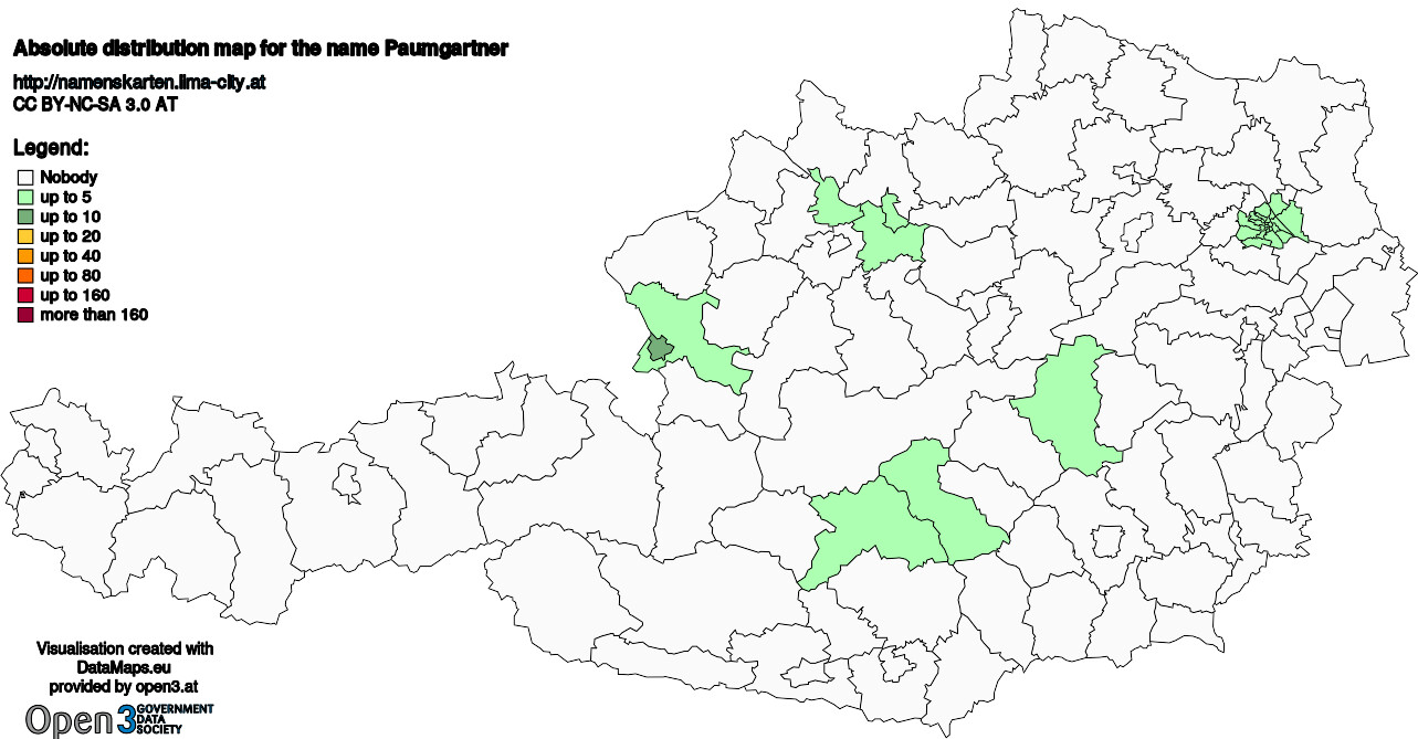 Absolute Distribution maps for surname Paumgartner