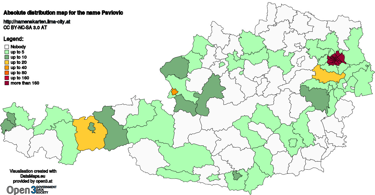 Absolute Distribution maps for surname Pavlovic