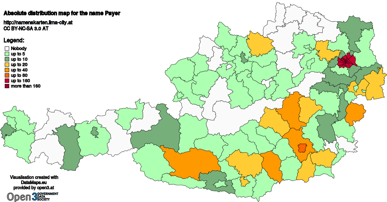 Absolute Distribution maps for surname Payer