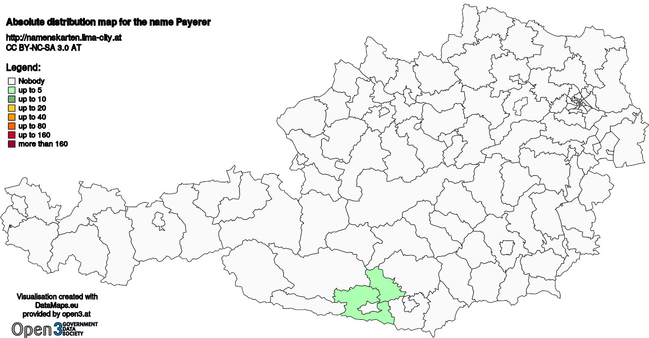 Absolute Distribution maps for surname Payerer