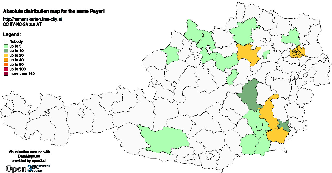Absolute Distribution maps for surname Payerl
