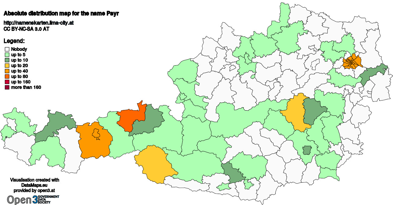 Absolute Distribution maps for surname Payr