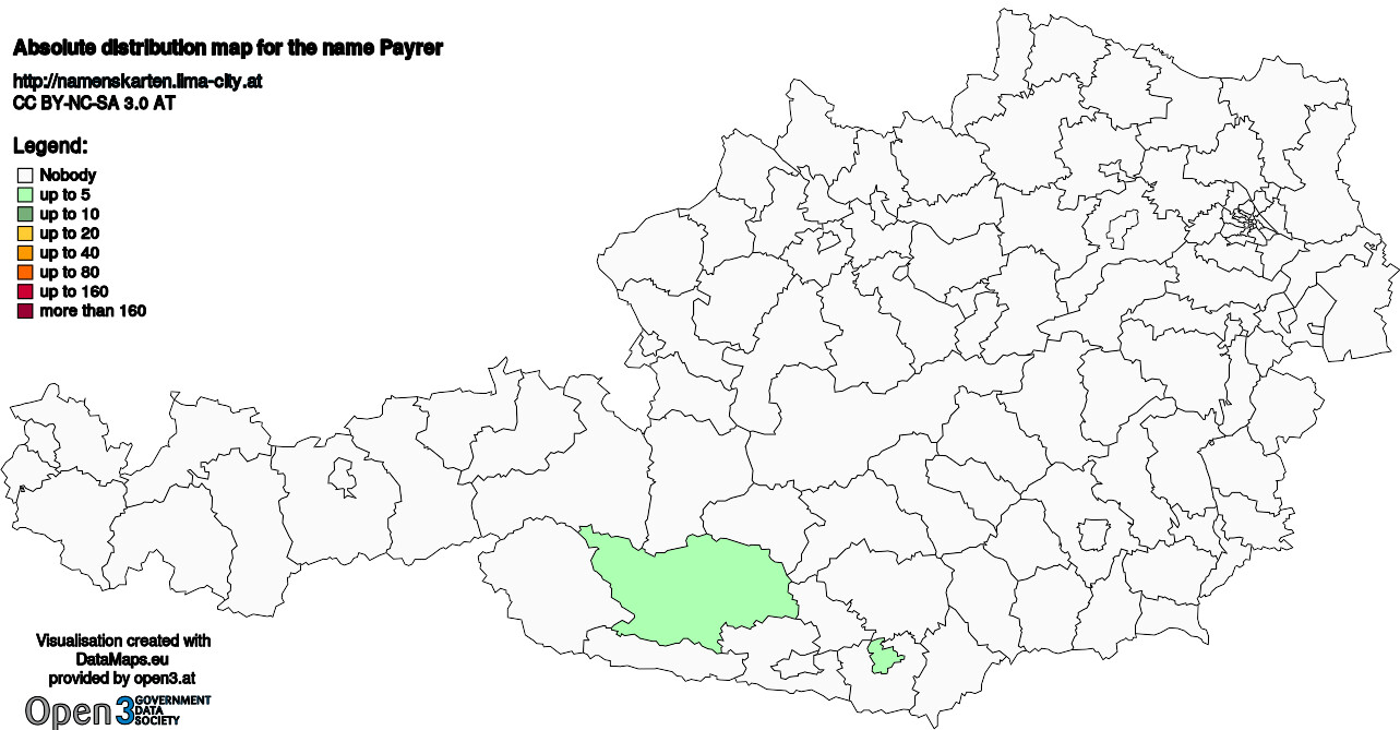 Absolute Distribution maps for surname Payrer