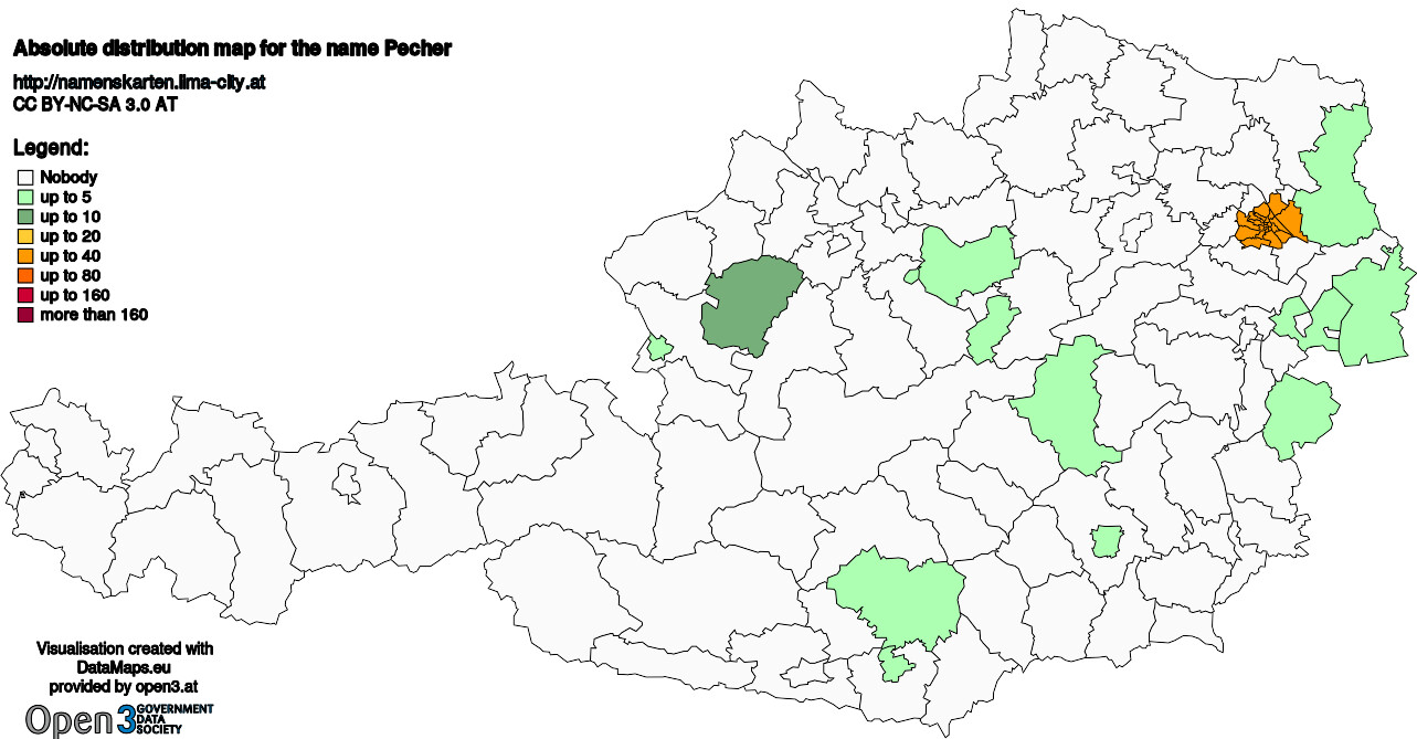 Absolute Distribution maps for surname Pecher