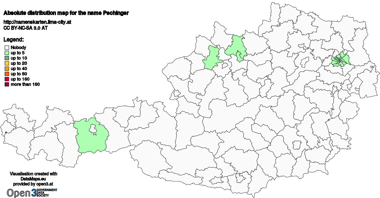 Absolute Distribution maps for surname Pechinger