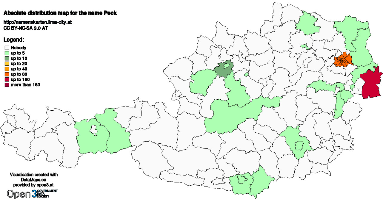 Absolute Distribution maps for surname Peck