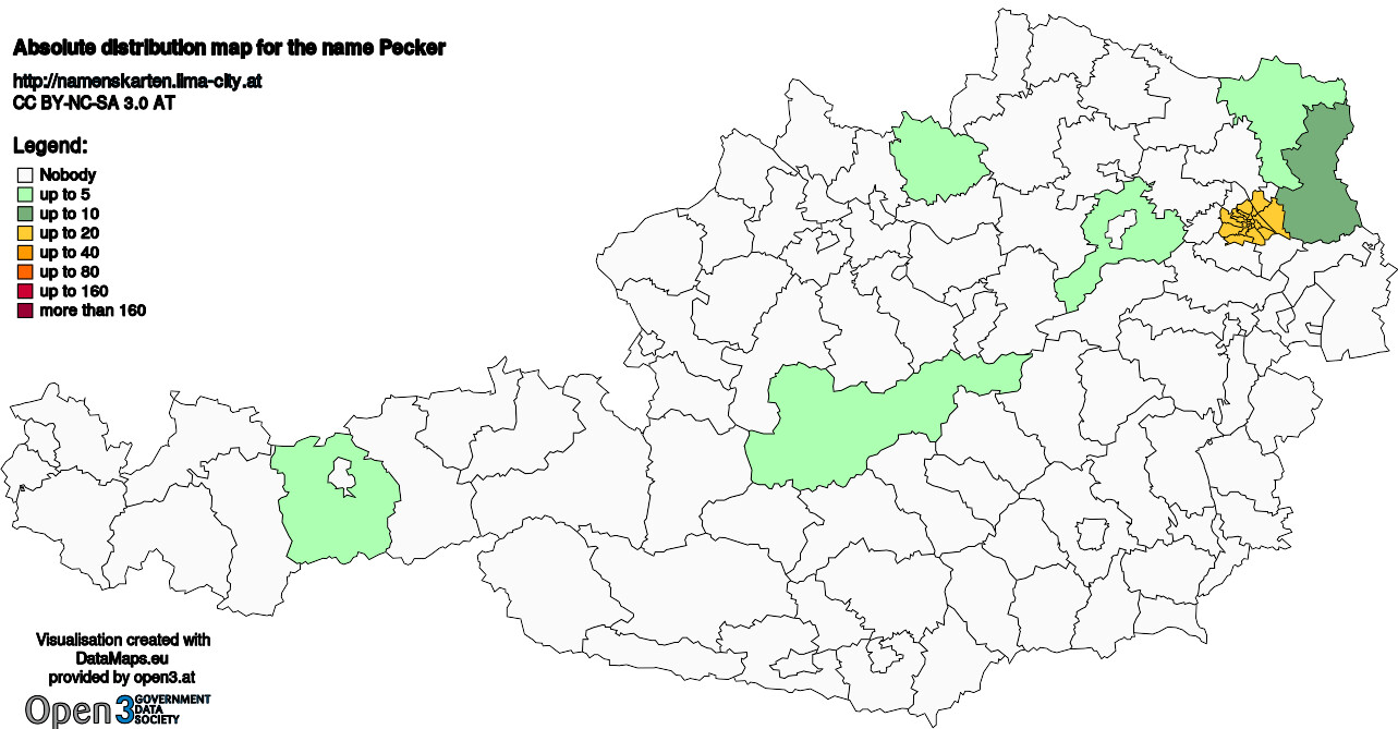 Absolute Distribution maps for surname Pecker