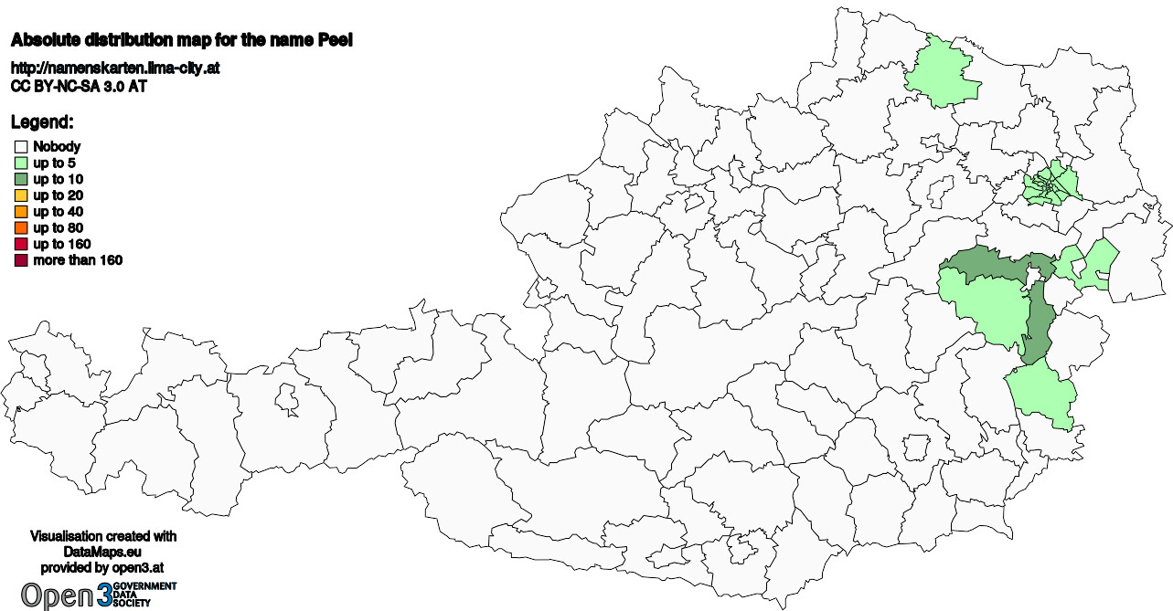 Absolute Distribution maps for surname Peel