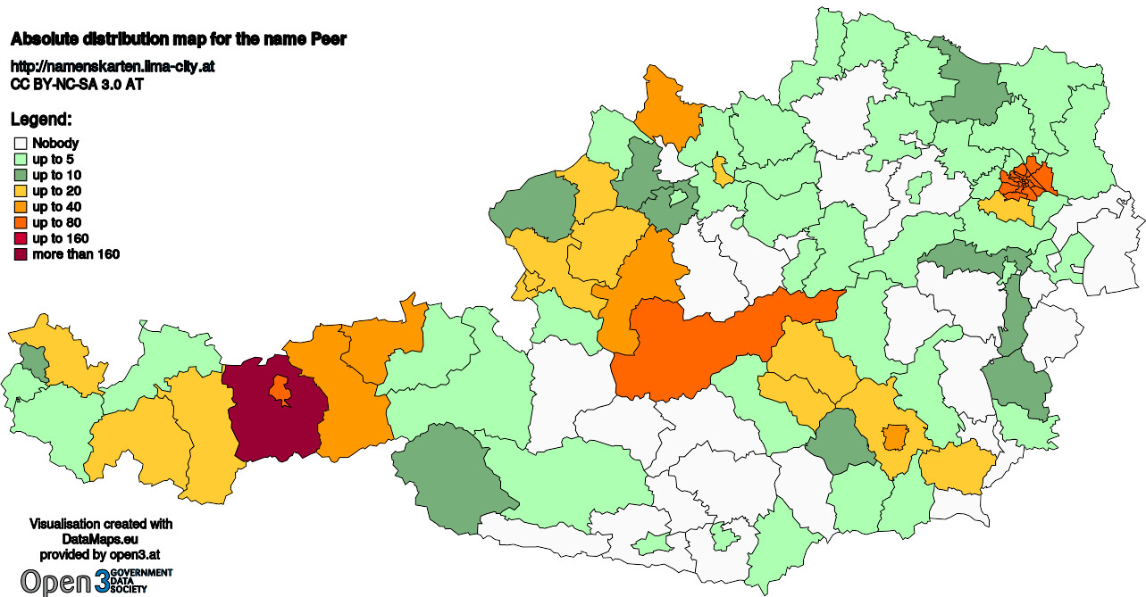 Absolute Distribution maps for surname Peer