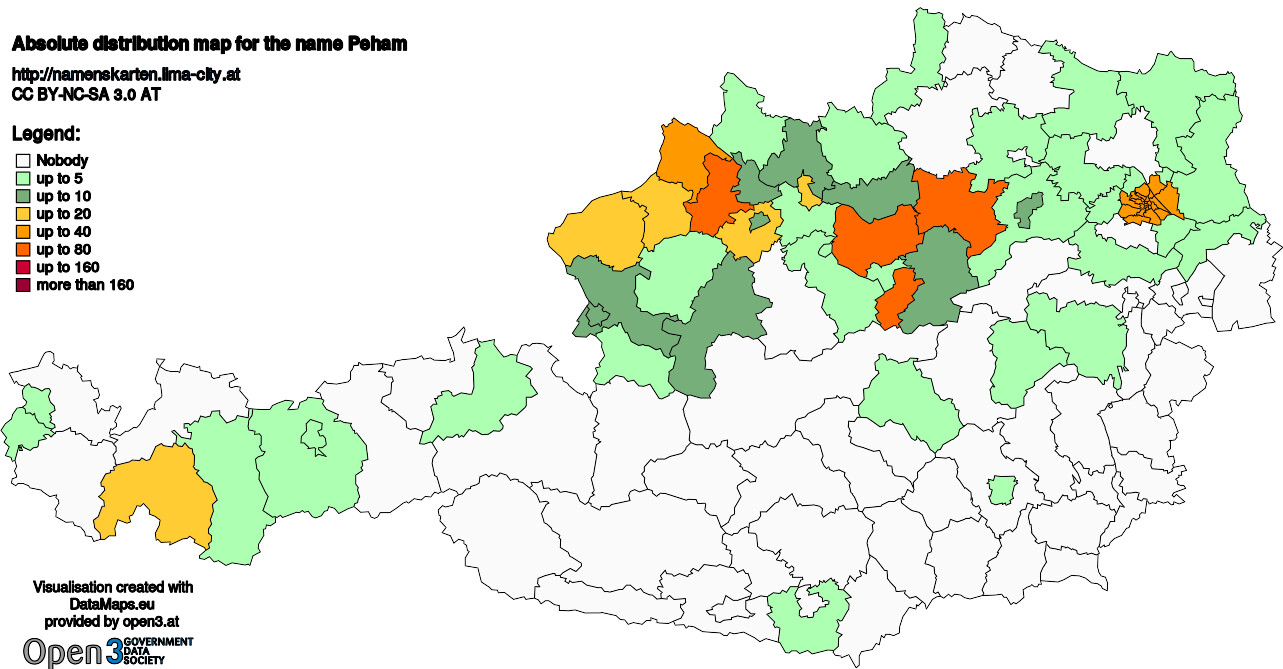 Absolute Distribution maps for surname Peham