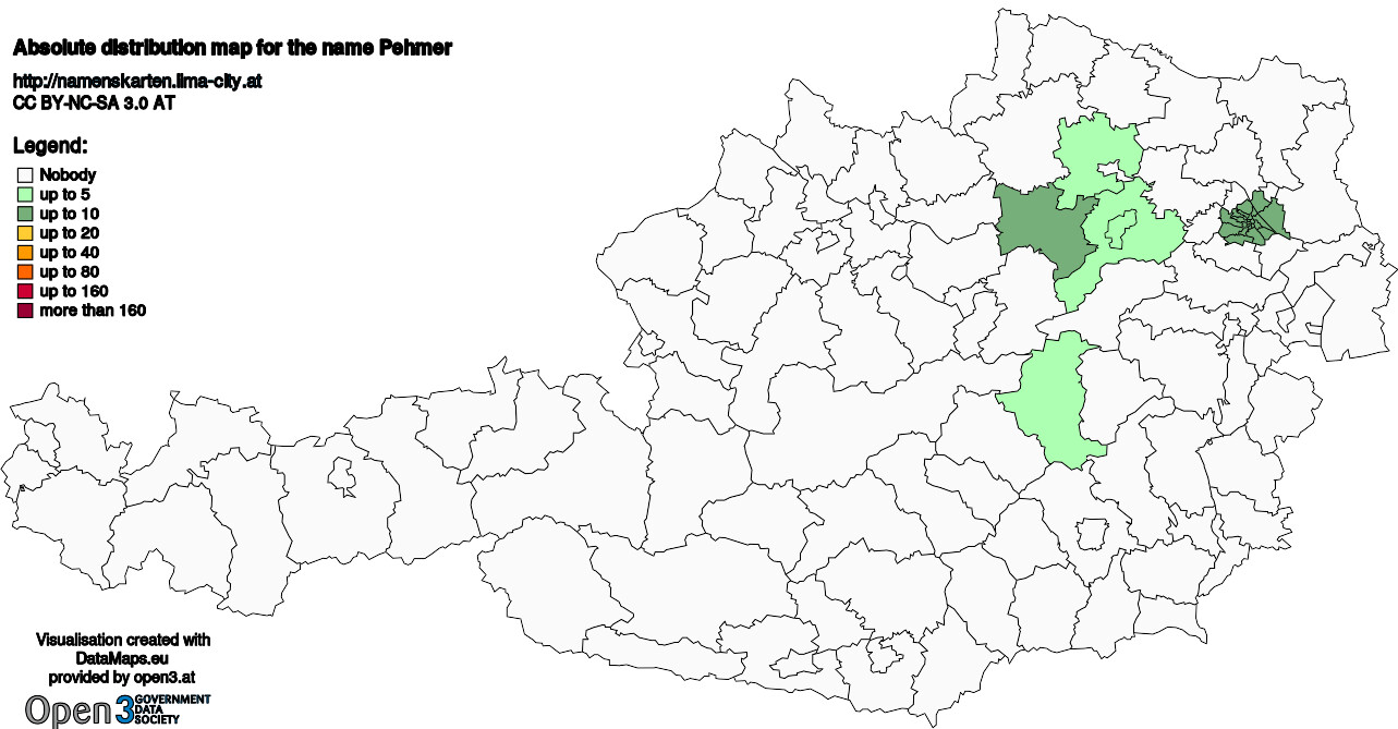 Absolute Distribution maps for surname Pehmer