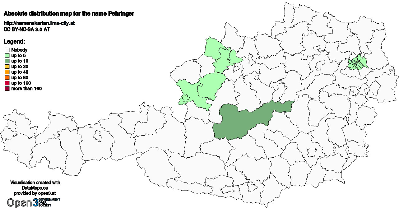 Absolute Distribution maps for surname Pehringer