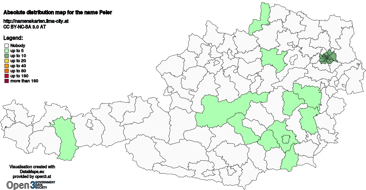 Absolute Distribution maps for surname Peier