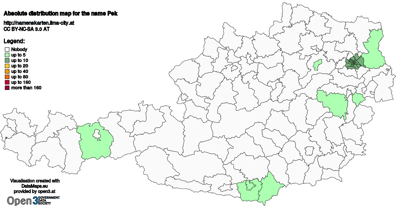 Absolute Distribution maps for surname Pek