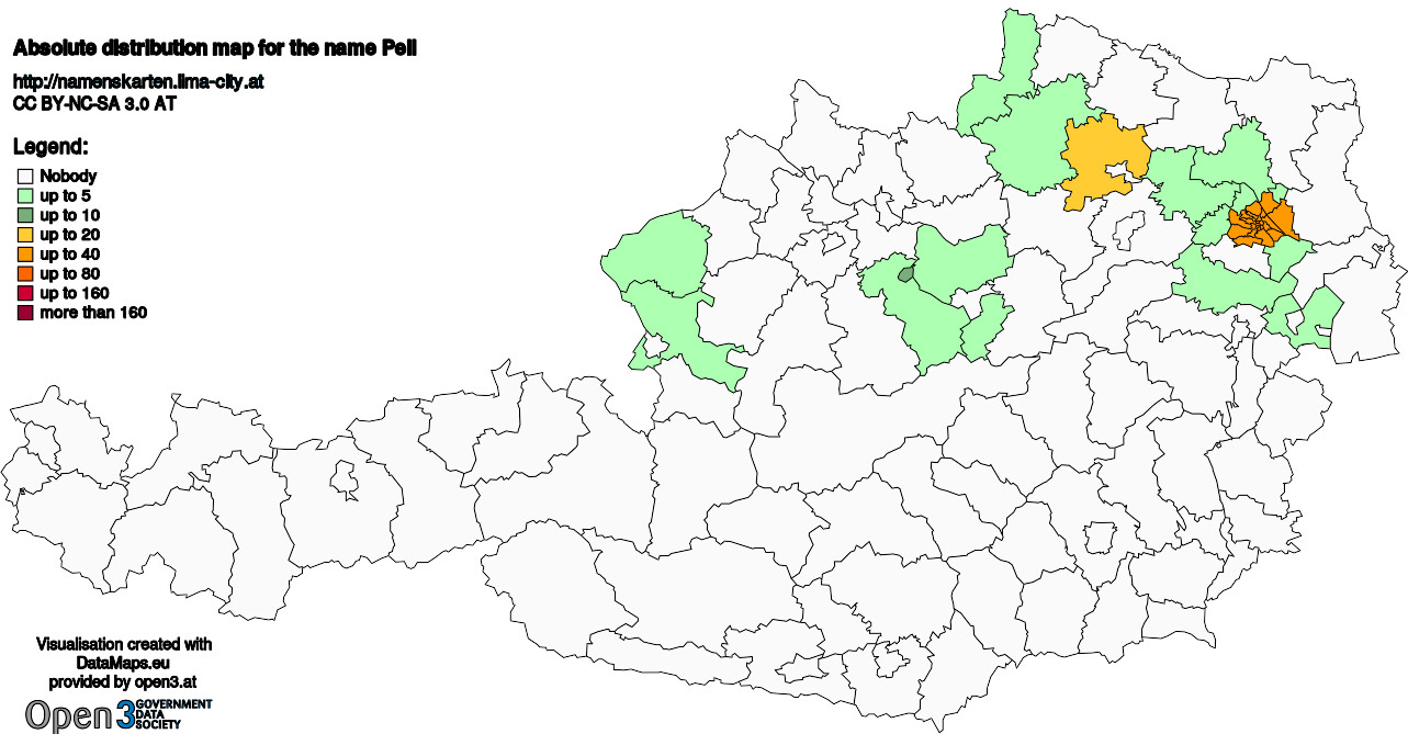 Absolute Distribution maps for surname Pell