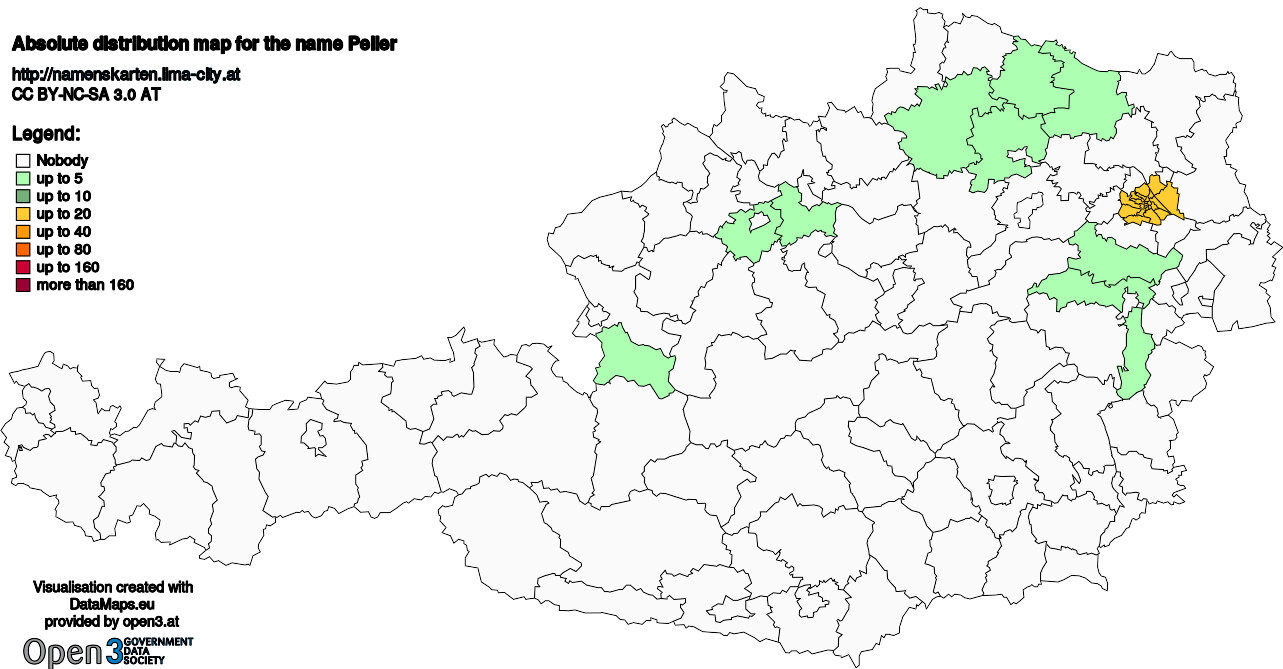 Absolute Distribution maps for surname Peller