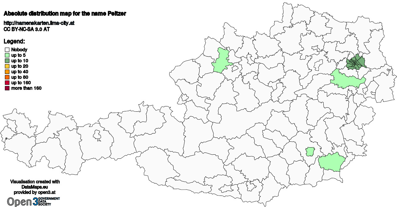 Absolute Distribution maps for surname Peltzer