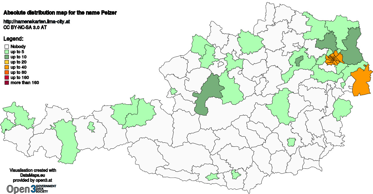 Absolute Distribution maps for surname Pelzer