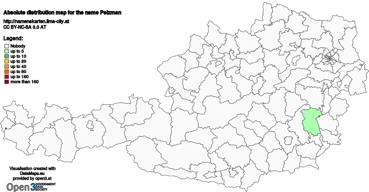 Absolute Distribution maps for surname Pelzman