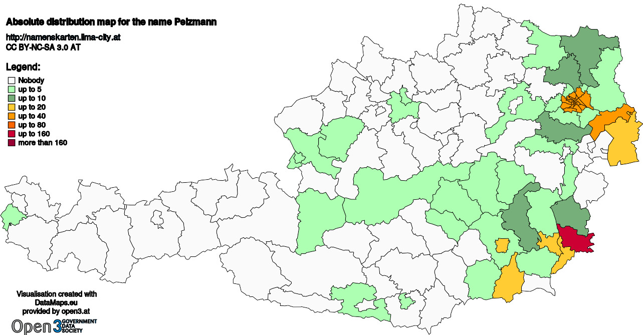 Absolute Distribution maps for surname Pelzmann