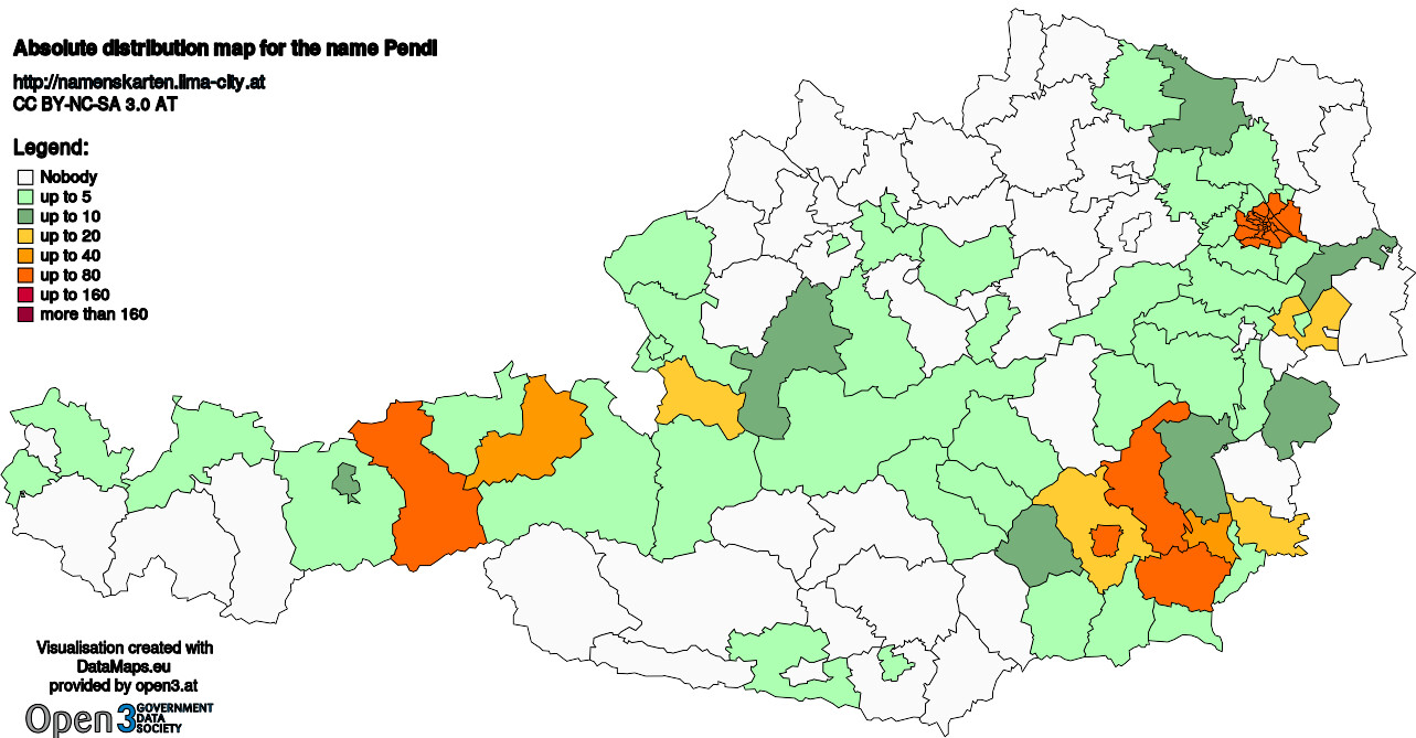 Absolute Distribution maps for surname Pendl