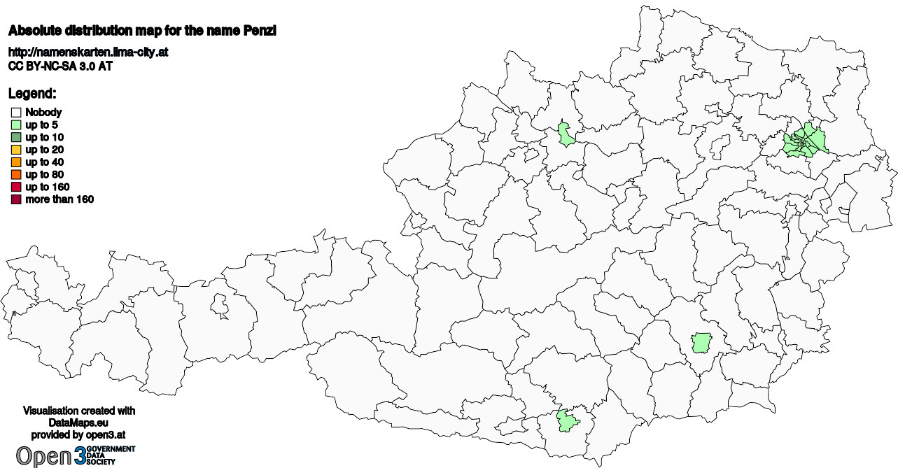 Absolute Distribution maps for surname Penzl