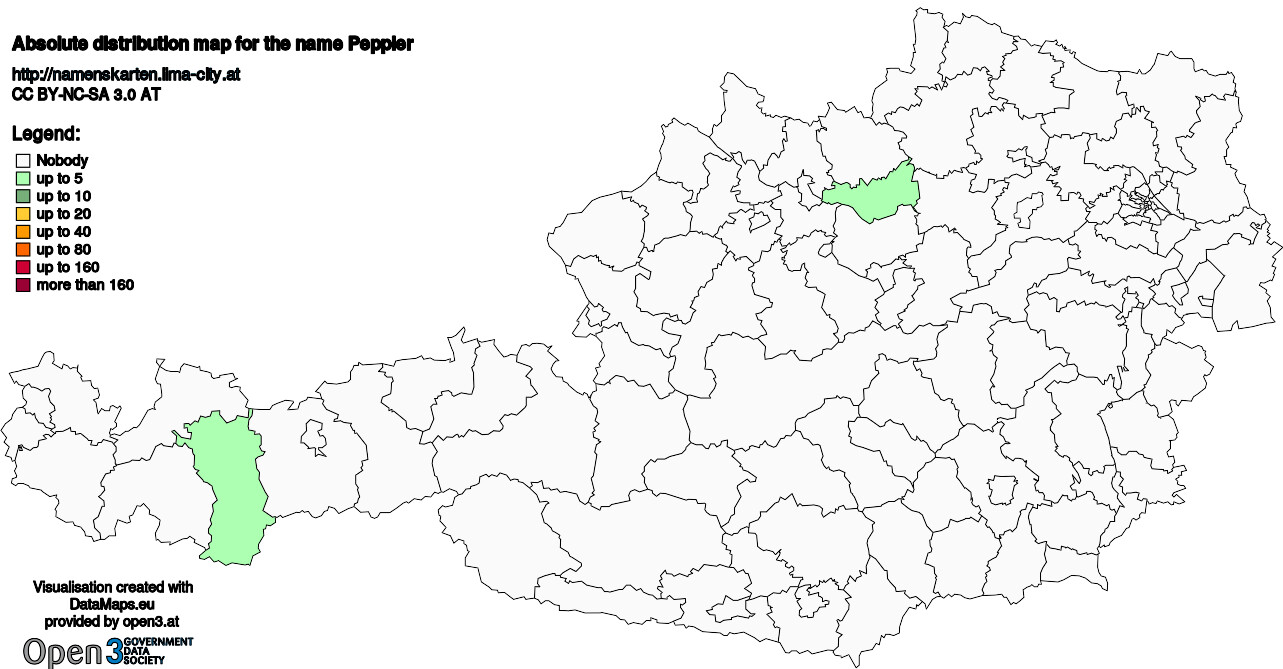 Absolute Distribution maps for surname Peppler