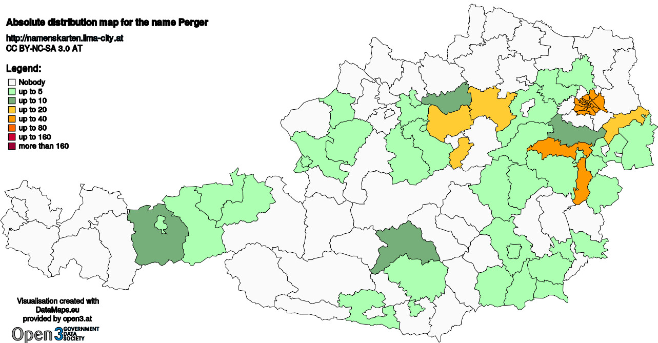Absolute Distribution maps for surname Perger