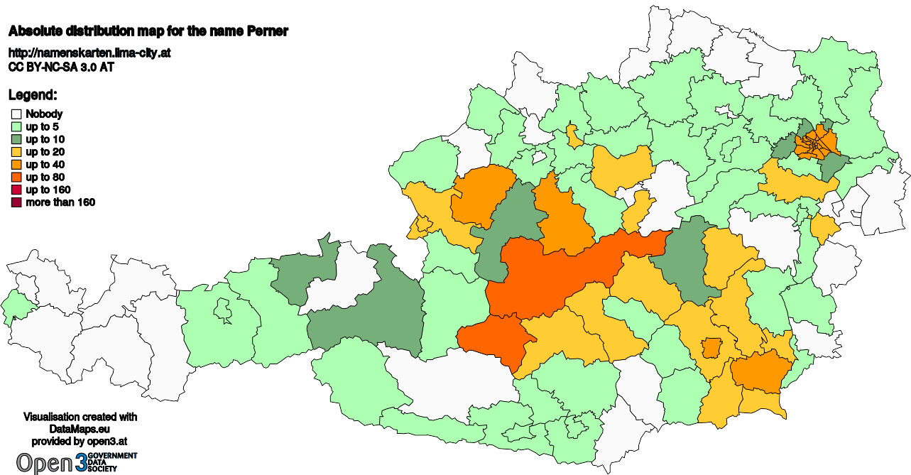 Absolute Distribution maps for surname Perner