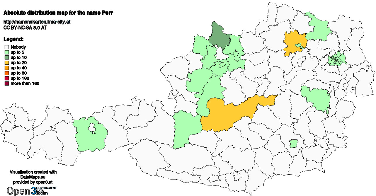 Absolute Distribution maps for surname Perr