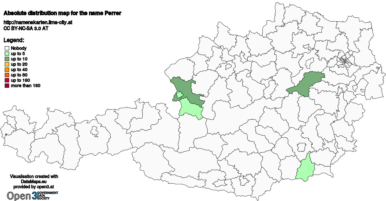 Absolute Distribution maps for surname Perrer