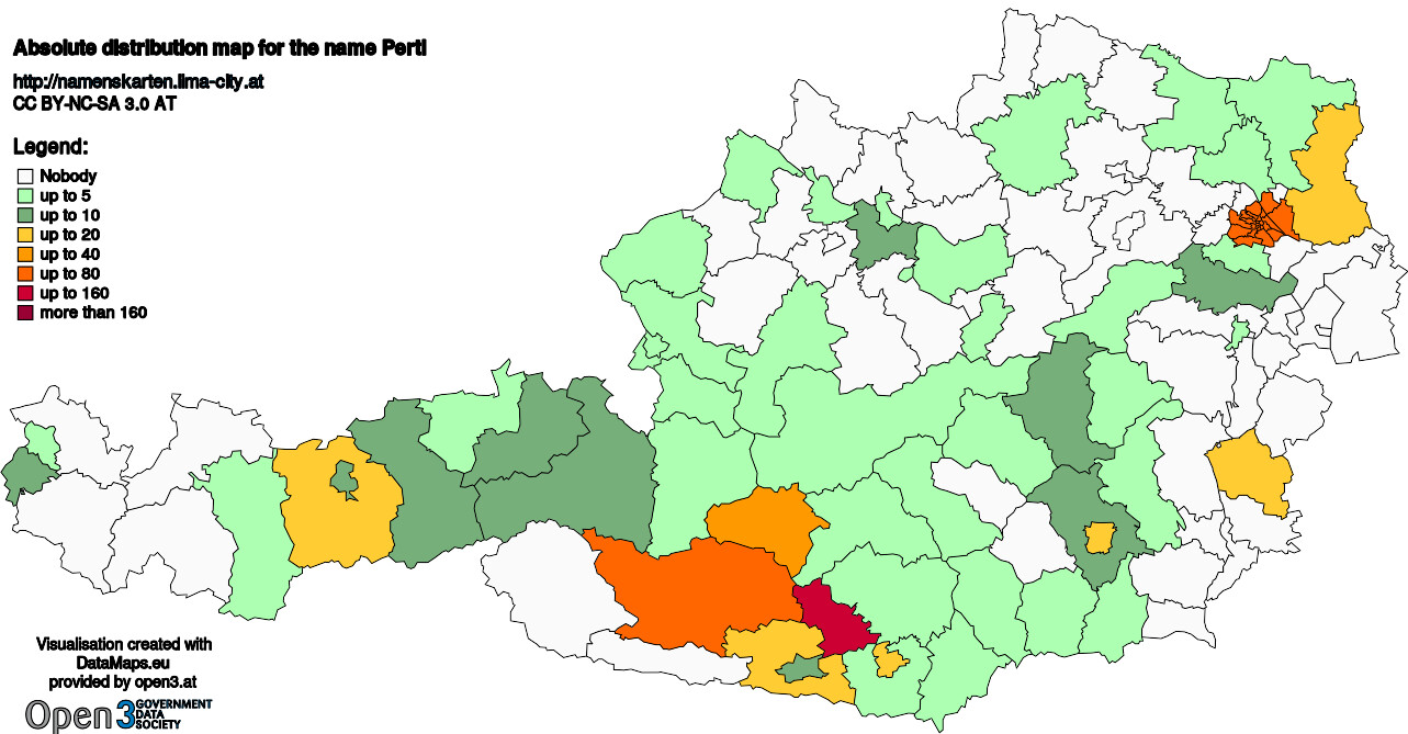 Absolute Distribution maps for surname Pertl