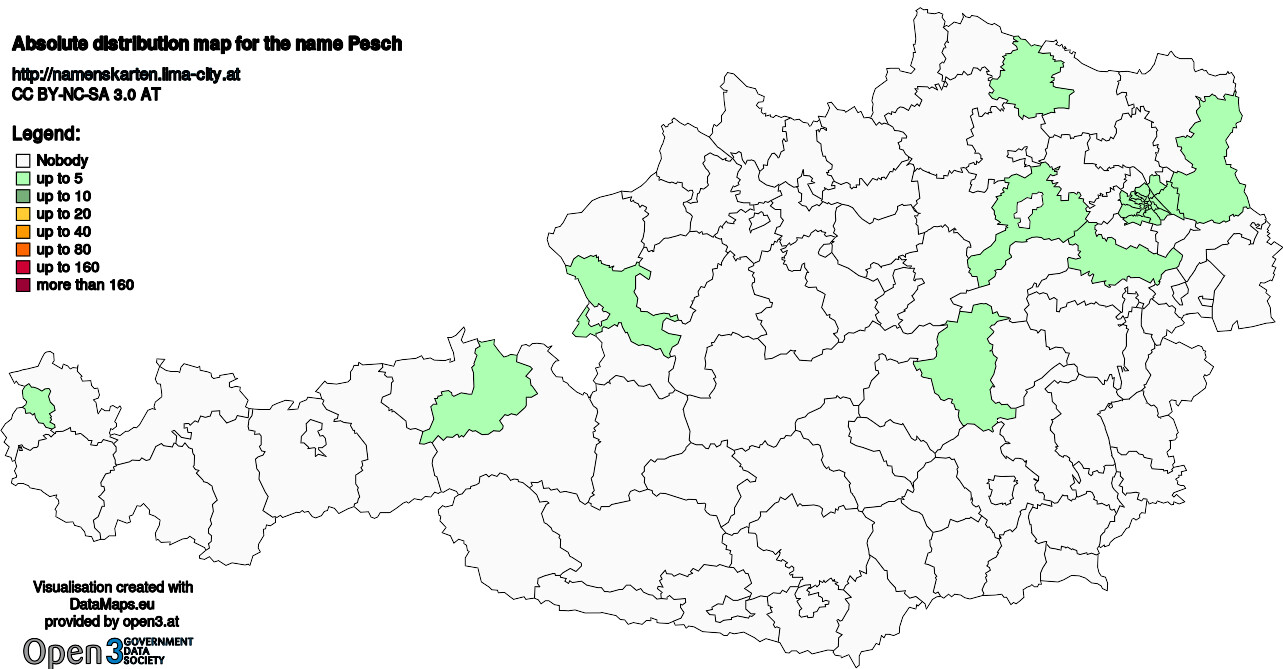 Absolute Distribution maps for surname Pesch