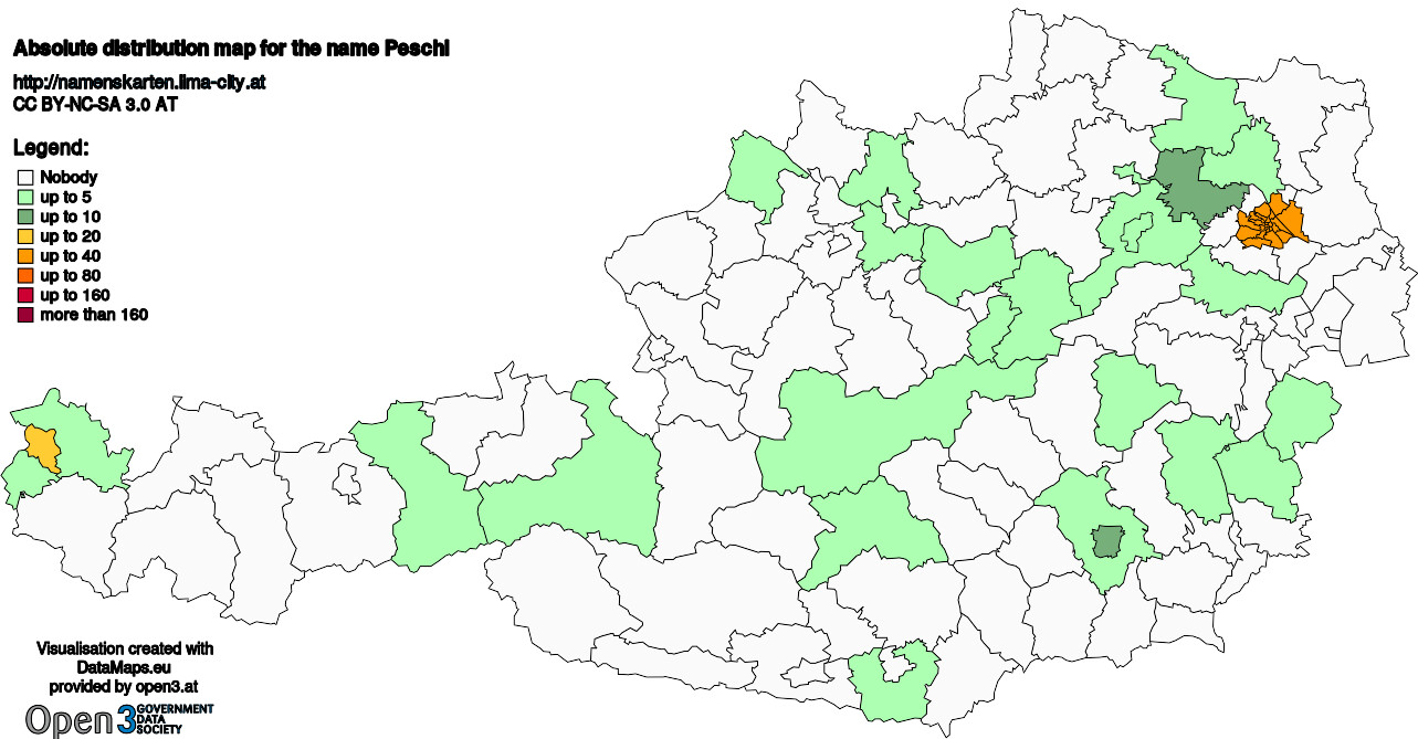 Absolute Distribution maps for surname Peschl