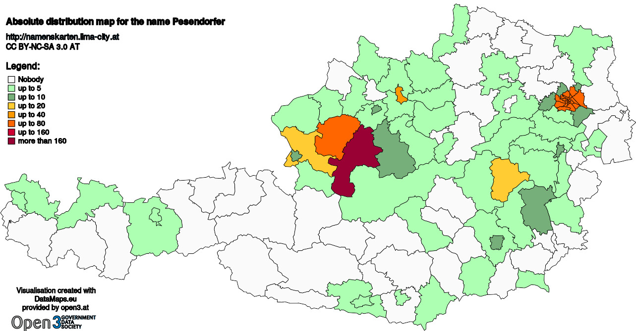 Absolute Distribution maps for surname Pesendorfer