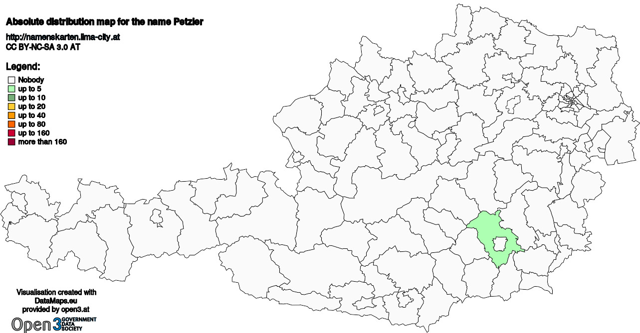 Absolute Distribution maps for surname Petzler