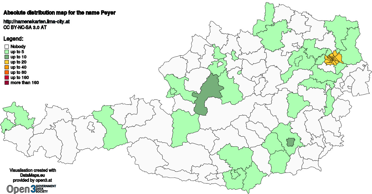 Absolute Distribution maps for surname Peyer