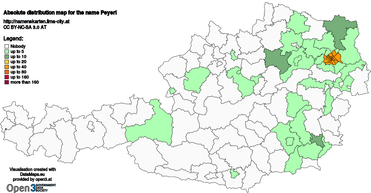 Absolute Distribution maps for surname Peyerl