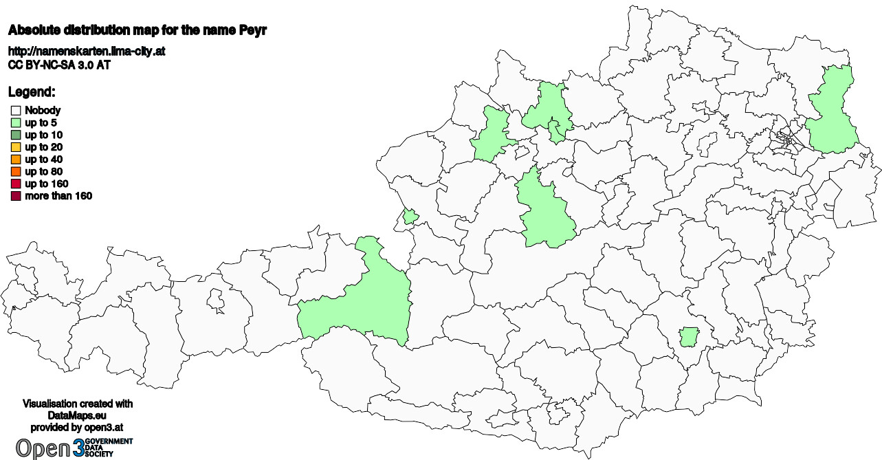 Absolute Distribution maps for surname Peyr